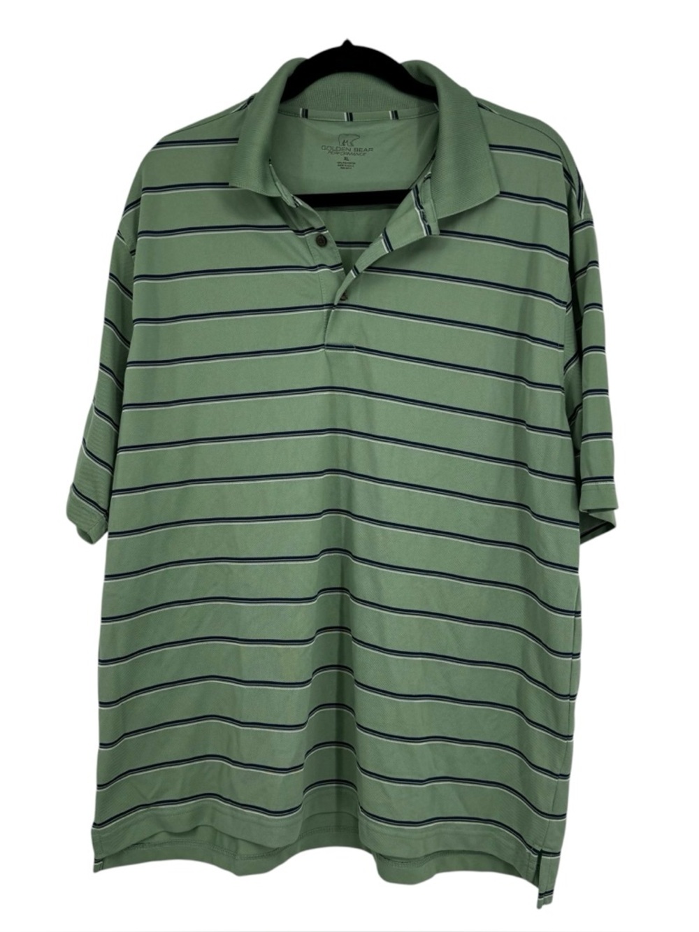 Men’s Golden Bear Performance XL Poly Green/Blue Stripe Short Sleeve Polo Shirt